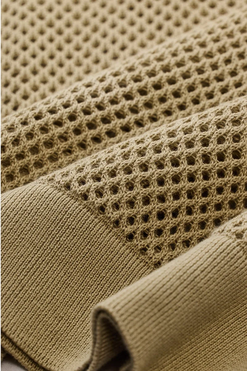 SNITCH Slim Fit Cotton Crochet Beige Polo T-Shirt